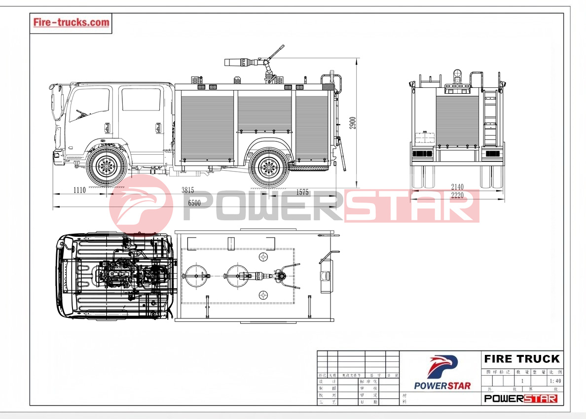 Morocco Customer Order 7 units ISUZU Firefighters red vehicle technical drawing