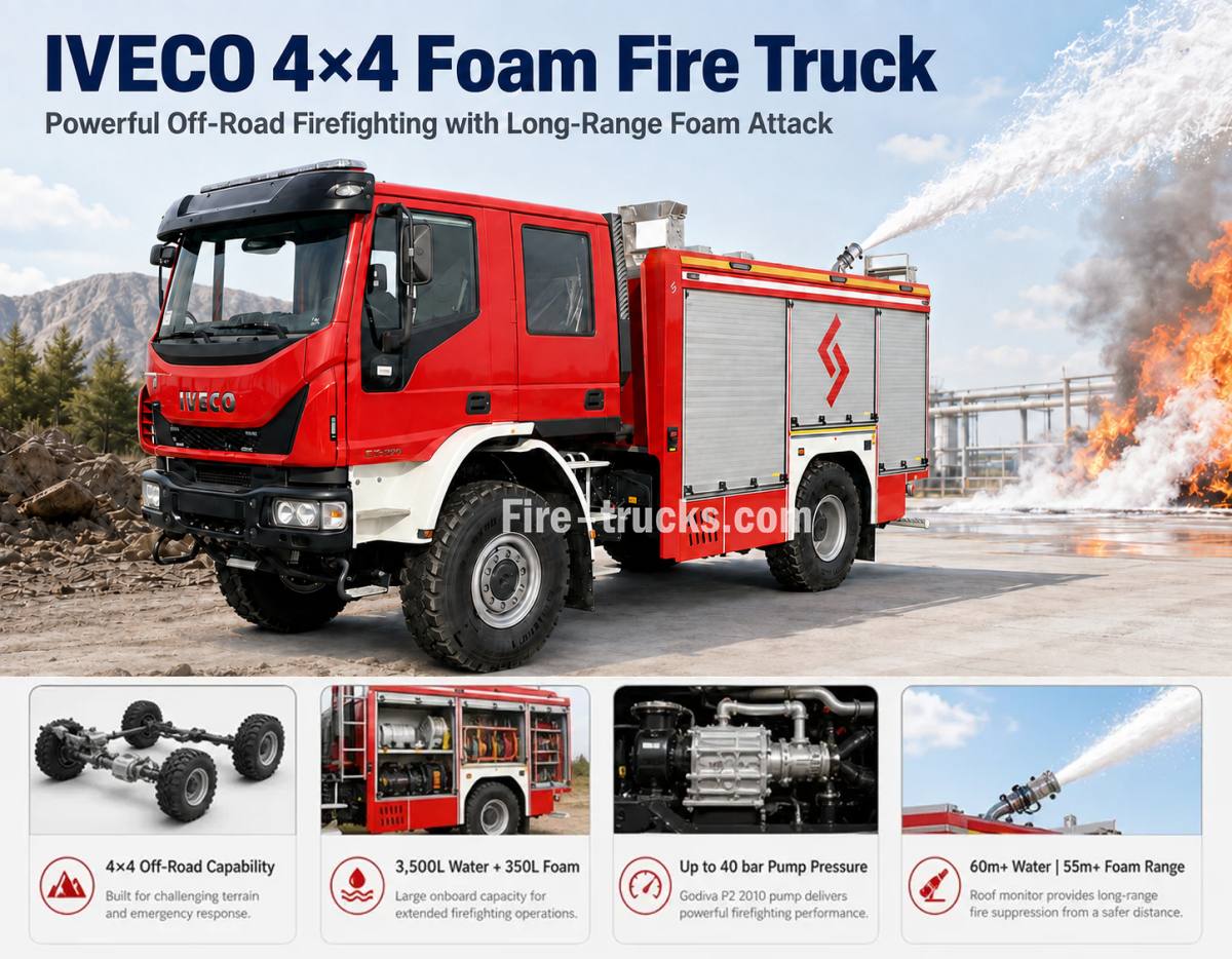 IVECO ML 150E24WS 4x4 Heavy Duty Foam Fire Truck 3850L Water Foam Automatic Transmission for Dubai Vehicle Fire Rescue and Car Accident Emergency